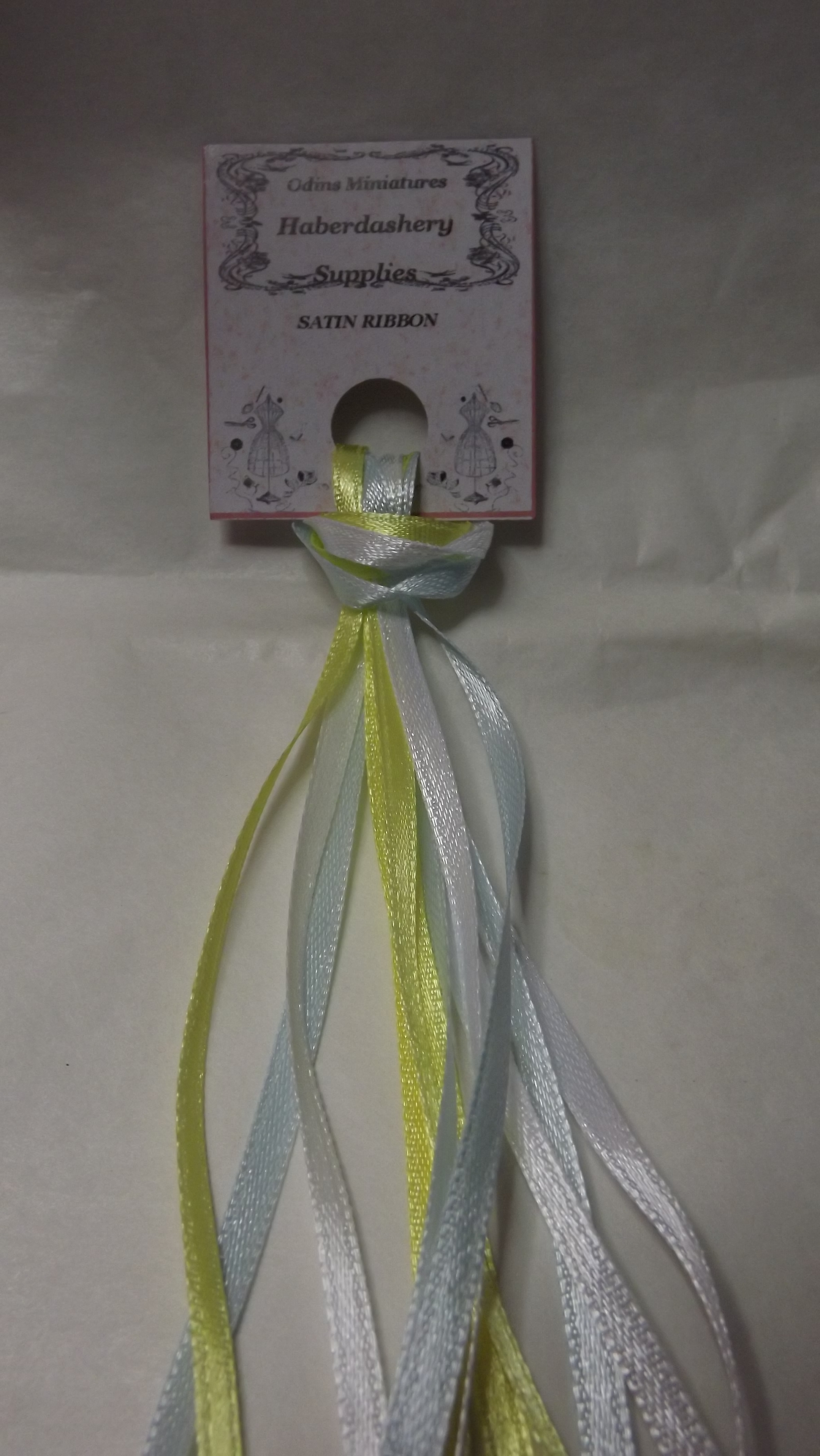 3MM LEMON, BLUE & WHITE SATIN RIBBON 3MM LEMON, BLUE & WHITE SATIN RIBBON