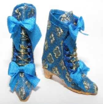 LIGHT BLUE & GOLD SILK BROCADE BOOTS