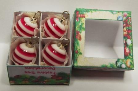 4 RED & WHITE STRIPED TREE ORNAMENTS
