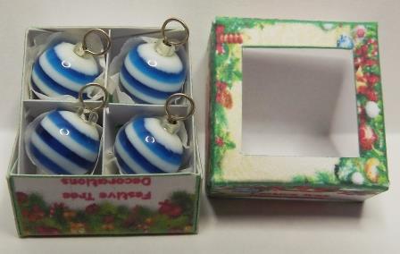 4 BLUE & WHITE STRIPED TREE ORNAMENTS