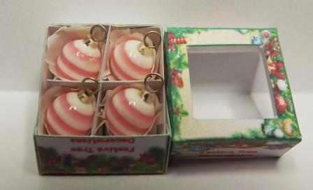 4 PINK & WHITE STRIPED TREE ORNAMENTS
