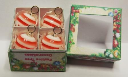 4 ORANGE & WHITE STRIPED TREE ORNAMENTS