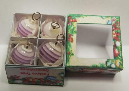 4 LILAC & WHITE STRIPED TREE ORNAMENTS