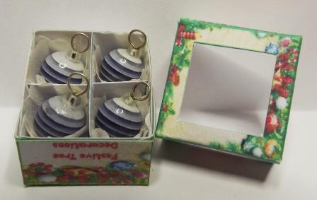 4 DARK BLUE & WHITE STRIPED TREE ORNAMENTS