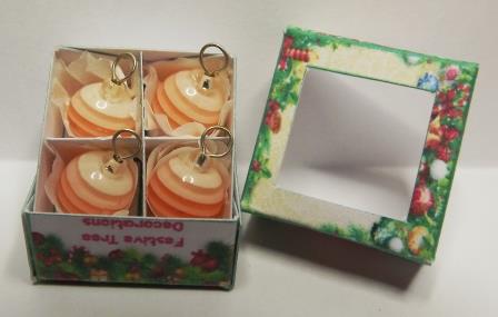 4 PEACH & WHITE STRIPED TREE ORNAMENTS