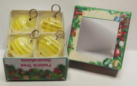 4 LEMON & WHITE STRIPED TREE ORNAMENTS