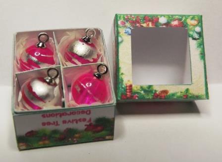 4 PINK WITH SILVER SWIRLS ORNAMENTS