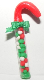 1/12th SWEET FILLED CANDY CANE WITH GREEN BOW - Click Image to Close