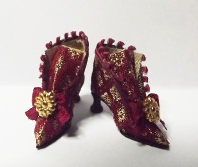 RED & GOLD SILK BROCADE ANKLE BOOTS