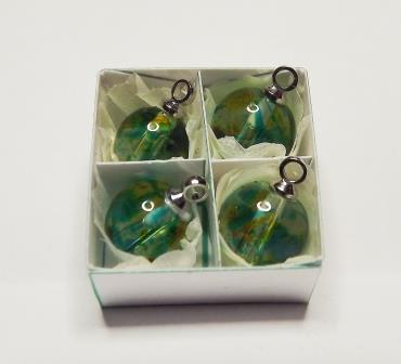 4 GREEN, YELLOW & BLUE GLASS TREE ORNAMENTS