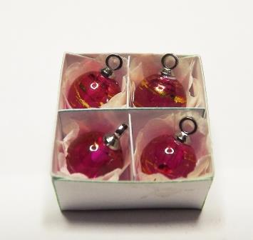 4 CERISE WITH SWIRL GLASS TREE ORNAMENTS