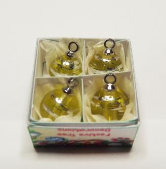 4 YELLOW WITH SILVER SWIRL GLASS TREE ORNAMENTS