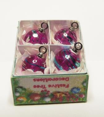 4 PINK WITH BLUE SWIRL GLASS TREE ORNAMENTS