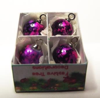 4 PINK WITH BLACK SWIRL GLASS TREE ORNAMENTS