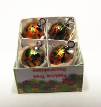 4 ORANGE WITH GREEN GLASS TREE ORNAMENTS