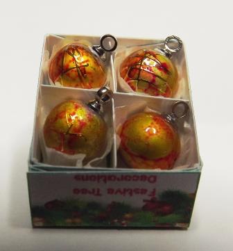 4 GOLD WITH RED GLASS TREE ORNAMENTS