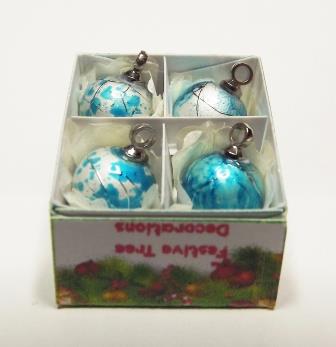 4 SILVER WITH BLUE GLASS TREE ORNAMENTS