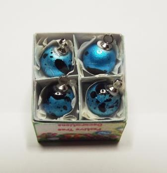 4 BLUE WITH BLACK GLASS TREE ORNAMENTS