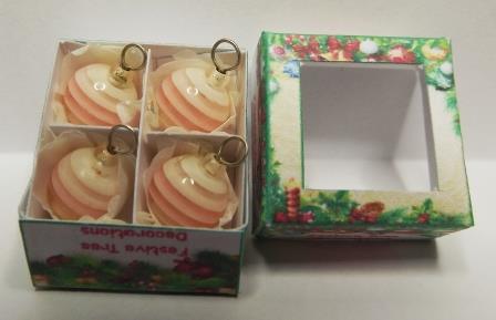 (image for) 4 SALMON PINK & WHITE STRIPED TREE ORNAMENTS
