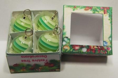 (image for) 4 PASTEL GREEN & WHITE STRIPED TREE ORNAMENTS