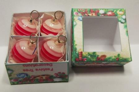 (image for) 4 PASTEL RED & WHITE STRIPED TREE ORNAMENTS