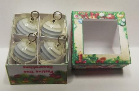 (image for) 4 SILVERY GREY & WHITE STRIPED TREE ORNAMENTS