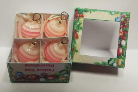 (image for) 4 PASTEL PINK & WHITE STRIPED TREE ORNAMENTS