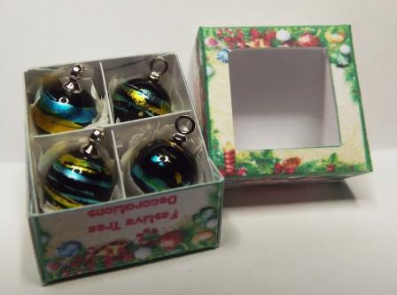(image for) 4 BLACK WITH GOLD & BLUE SWIRLS ORNAMENTS