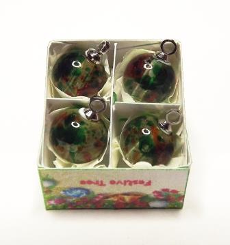 (image for) 4 GREEN & AMBER GLASS TREE ORNAMENTS